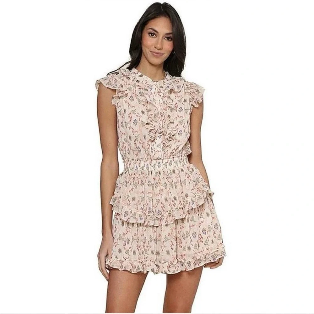 Olivaceous Floral Ruffle Tiered Mini Dress Cottagecore Boho Size M